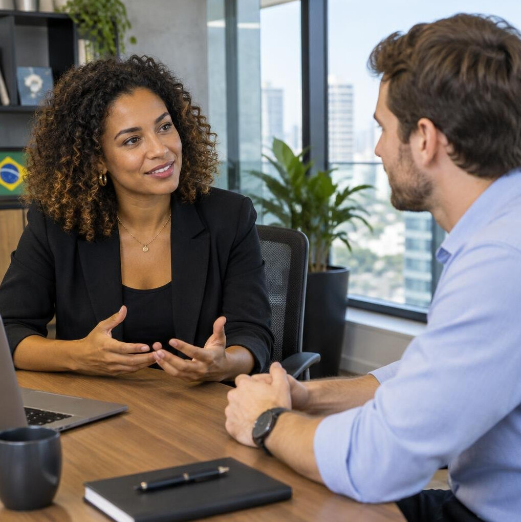 People talking during a meeting in an office