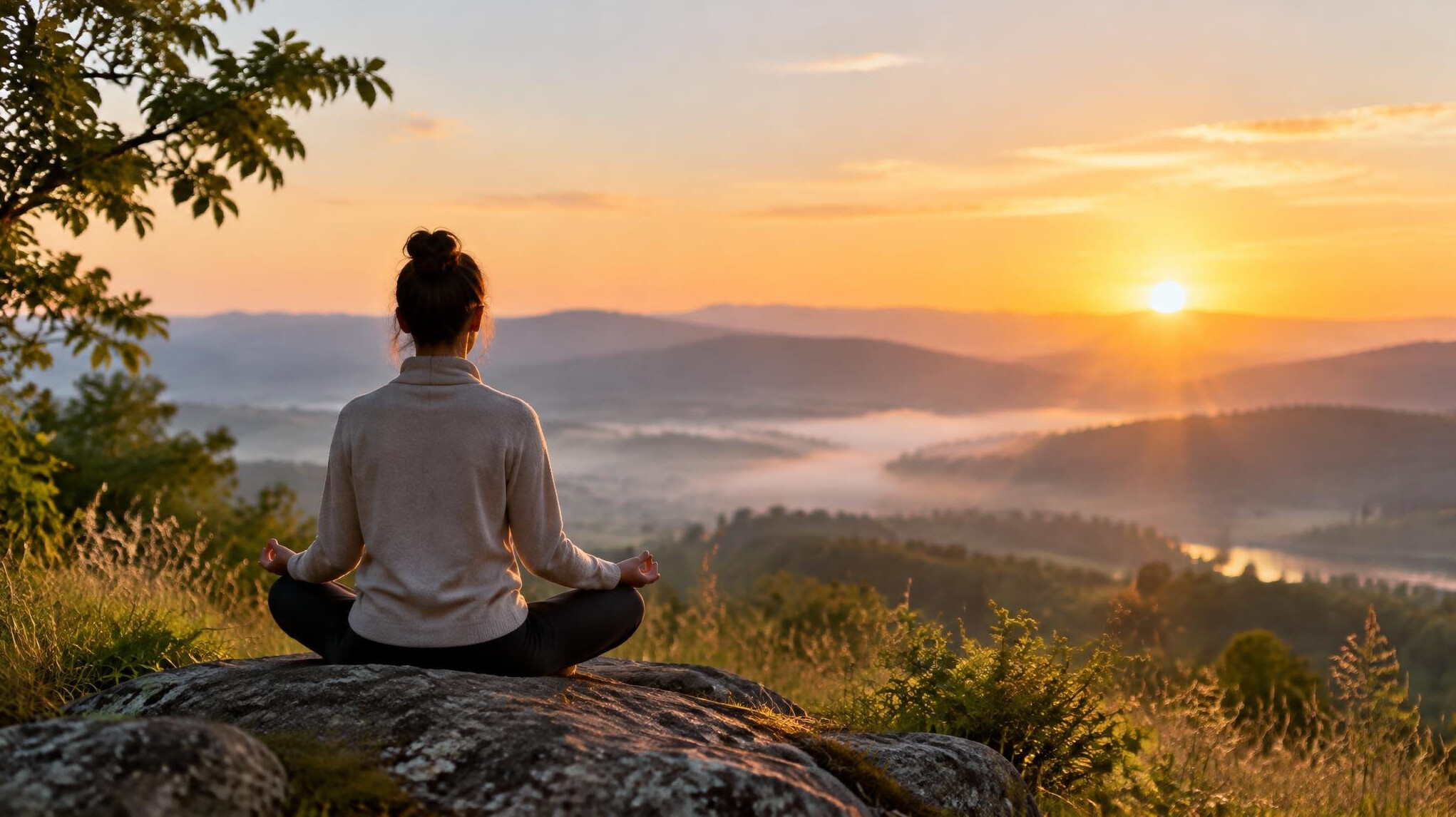 person meditating outdoors